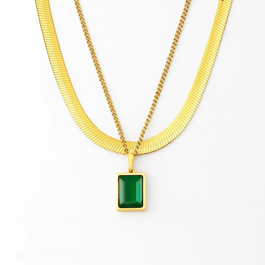 Green locket double chain